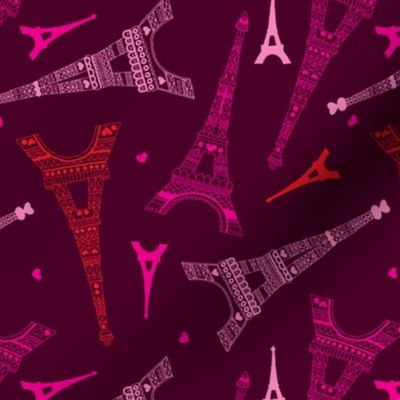 Paris love illustration eiffel tower in pink and maroon