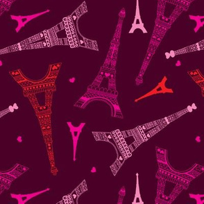 Paris love illustration eiffel tower in pink and maroon