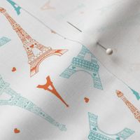 Paris love Eiffel Tower illustration in orange mint