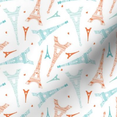 Paris love Eiffel Tower illustration in orange mint