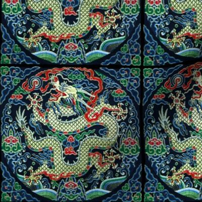 royal green golden novelty thrones embroidery asian japanese china chinese oriental cheongsam kimono dragon fire clouds sea ocean imperial chinoiserie kings queens museum traditional rank regal korean kabuki geisha yuan ming qing dynasty tapestry vintage 