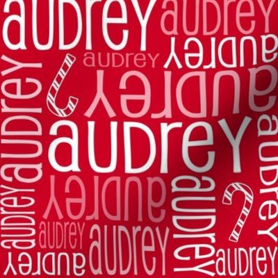 Personalised Name Fabric - Christmas Canes on Red