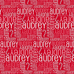 Personalised Name Fabric - Christmas Canes on Red