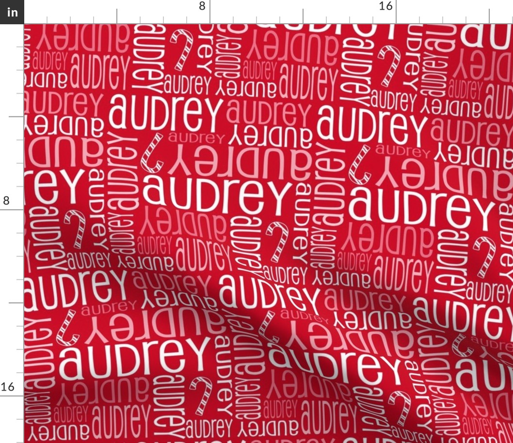 Personalised Name Fabric - Christmas Canes on Red