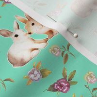 Bunnies in Love Garden, Mint Floral