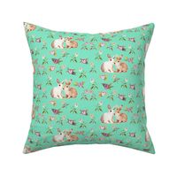 Bunnies in Love Garden, Mint Floral