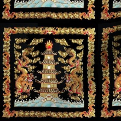 double royal golden novelty thrones embroidery asian japanese china chinese oriental cheongsam kimono dragon pagoda sea ocean imperial chinoiserie kings queens museum traditional rank regal korean kabuki geisha yuan ming qing dynasty tapestry vintage empe