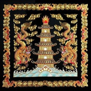 double royal golden novelty thrones embroidery asian japanese china chinese oriental cheongsam kimono dragon pagoda sea ocean imperial chinoiserie kings queens museum traditional rank regal korean kabuki geisha yuan ming qing dynasty tapestry vintage empe