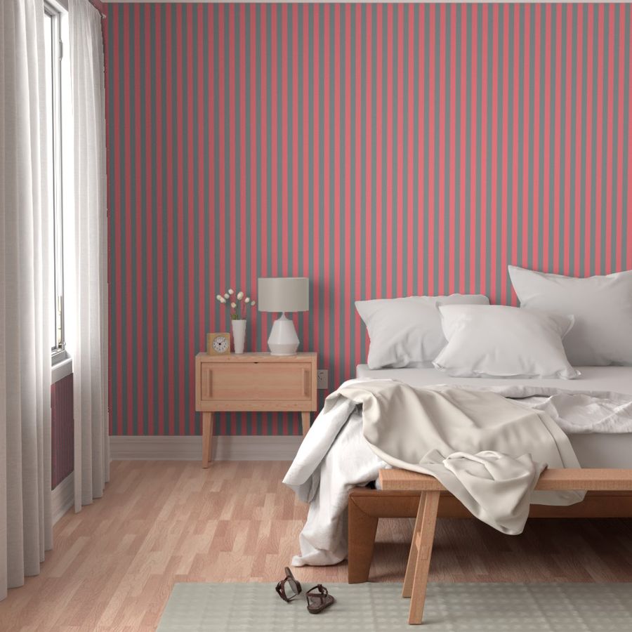 Coral and Grey Vertical Stripes