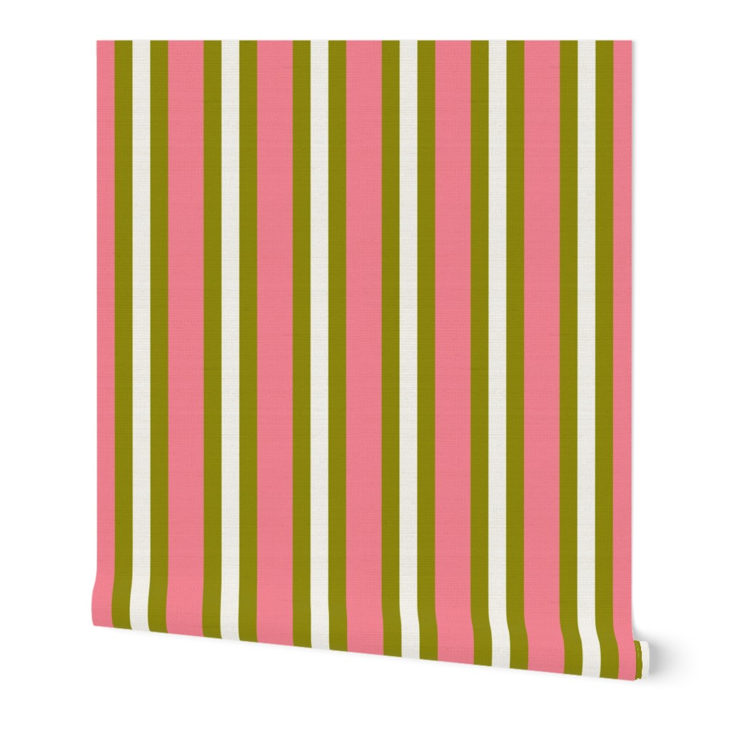 Salmon Pink and Olive Green Vertical Stripes