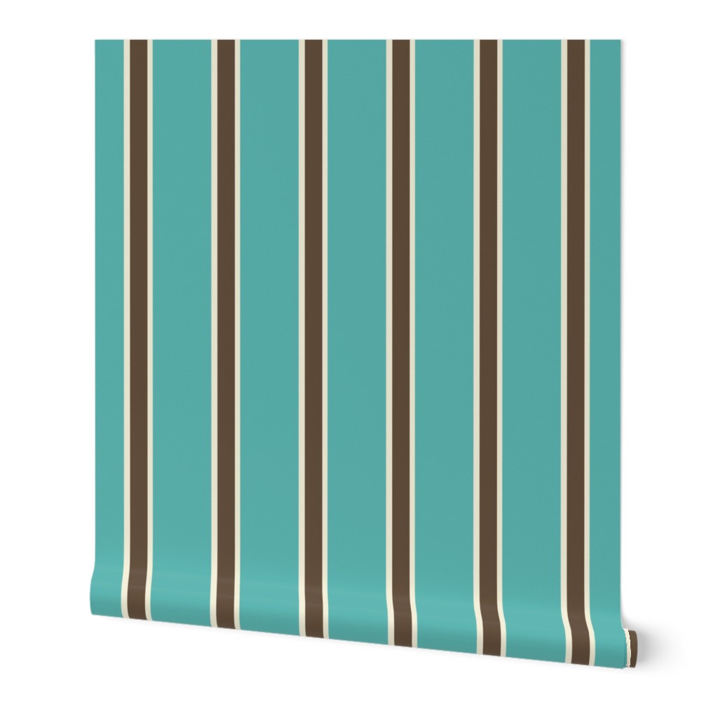 Teal Blue, Chocolate Brown, and Cream Vertical Stripes