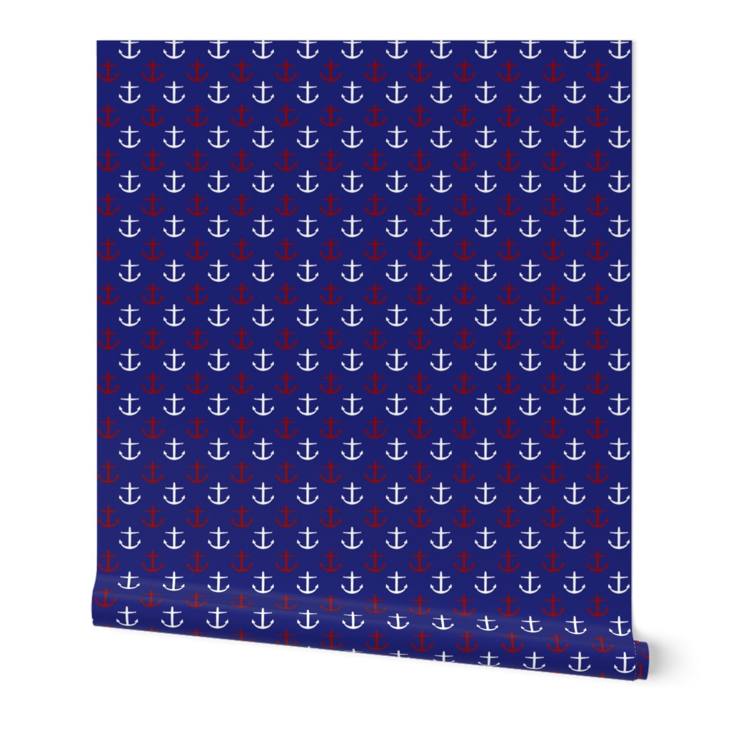 Small Red and White Anchors on Blue