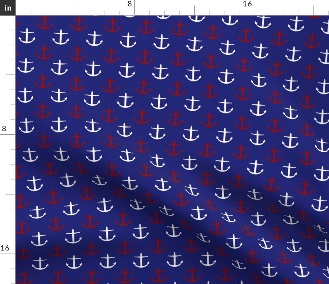 Small Red and White Anchors on Blue