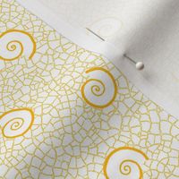 ammonites and crackle texture - saffron on white