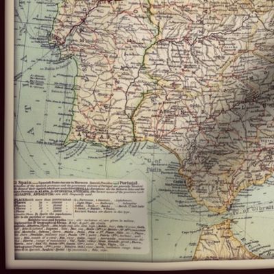 Spain and Portugal map, vintage, FQ