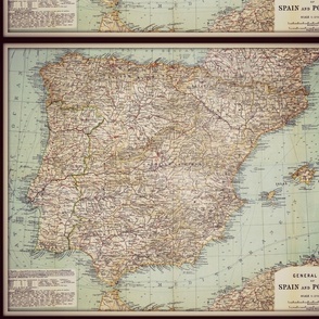 Spain and Portugal map, vintage, FQ