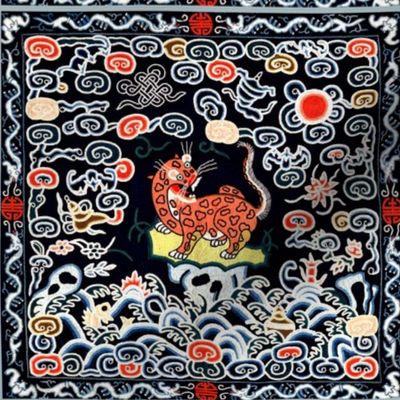royal novelty thrones embroidery asian japanese china chinese oriental cheongsam kimono panther leopard jaguar cheetah sea ocean imperial chinoiserie kings queens museum traditional rank regal korean kabuki geisha yuan ming qing dynasty tapestry vintage e