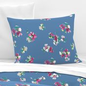 1940s inspired flowers on blue background
