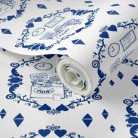 Tired Working Mom Toile de Jouy blue and white