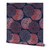 Ming Chrysanthemum in Navy and Coral Pink