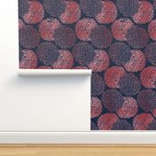 Ming Chrysanthemum in Navy and Coral Pink