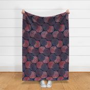 Ming Chrysanthemum in Navy and Coral Pink