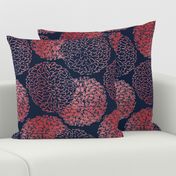 Ming Chrysanthemum in Navy and Coral Pink