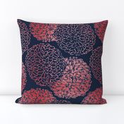 Ming Chrysanthemum in Navy and Coral Pink