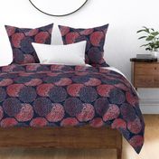 Ming Chrysanthemum in Navy and Coral Pink