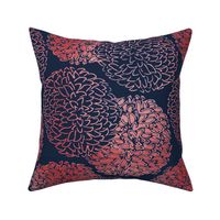 Ming Chrysanthemum in Navy and Coral Pink