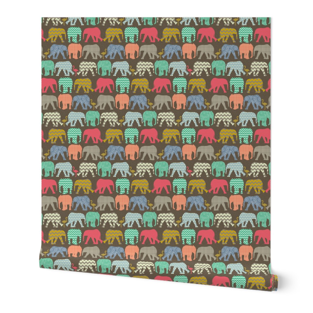 baby elephants and flamingos dark linen smaller