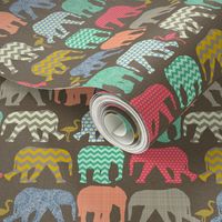 baby elephants and flamingos dark linen smaller