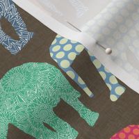 baby elephants and flamingos dark linen smaller