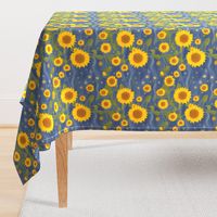 Van Gogh Sunflower pattern on Dark Blue Starry Night Sky with cloud swirls