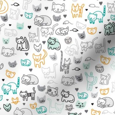 Cute doodle cats and kittens animal print for kids