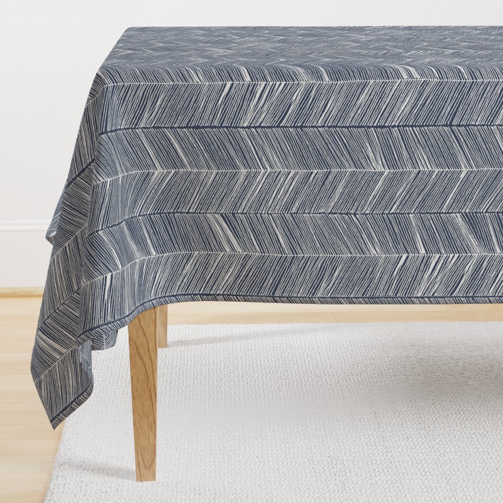 Herringbone White on Navy - Wallpaper