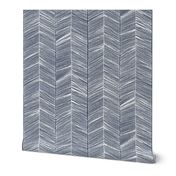 Herringbone White on Navy - Wallpaper