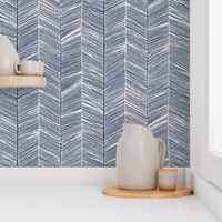 Herringbone White on Navy - Wallpaper