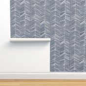 Herringbone White on Navy - Wallpaper