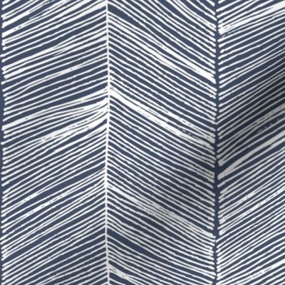 Herringbone White on Navy - Wallpaper