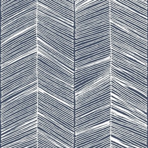 Herringbone White on Navy - Wallpaper