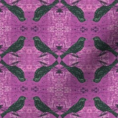 Blackbird on Batik Orchid Purple