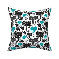 Cute indian elephants oriental blue illustration print