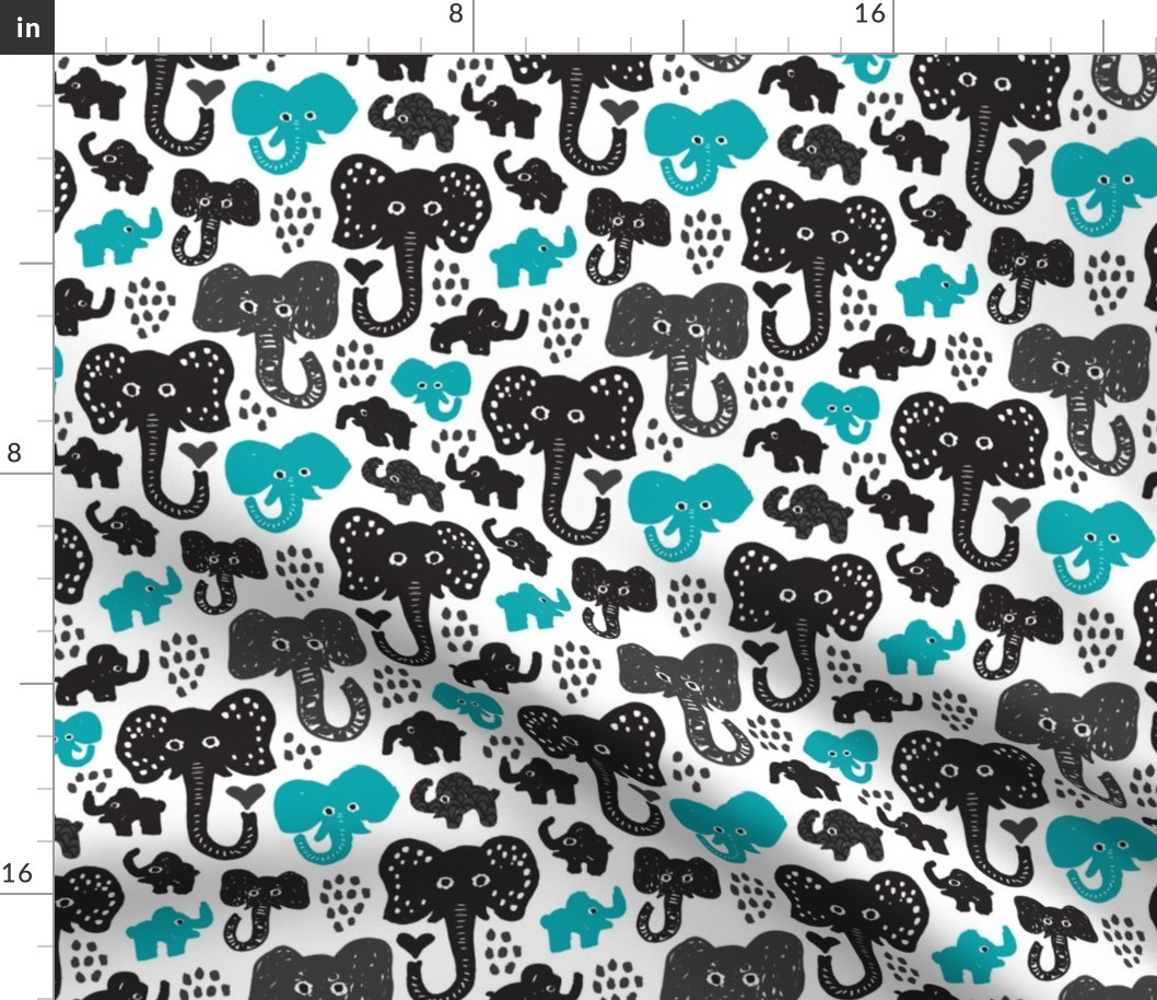 Cute indian elephants oriental blue illustration print