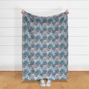 Teal and Green Floral on Ikat