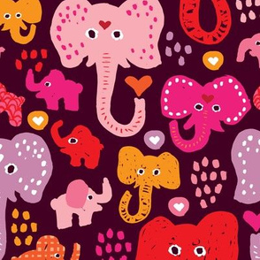 Cute indian elephants oriental illustration print