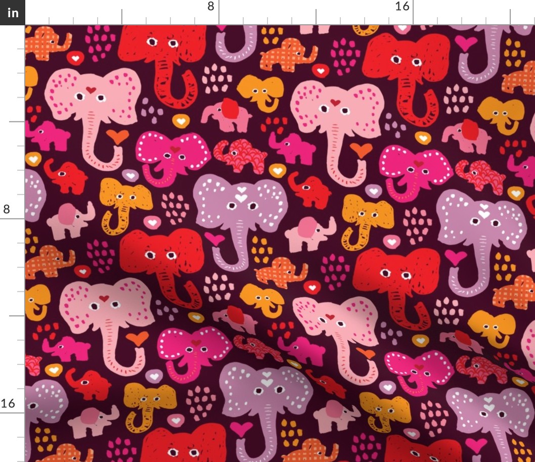 Cute indian elephants oriental illustration print