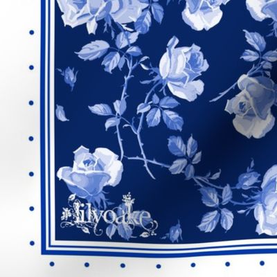 Hampton Roses Tea Towel in ink blue