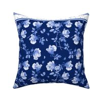 Hampton Roses Tea Towel in ink blue