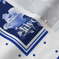 Hampton Roses Tea Towel in ink blue